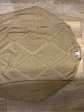 Geoffrey Beene Camel Argyle Crewneck Sweater